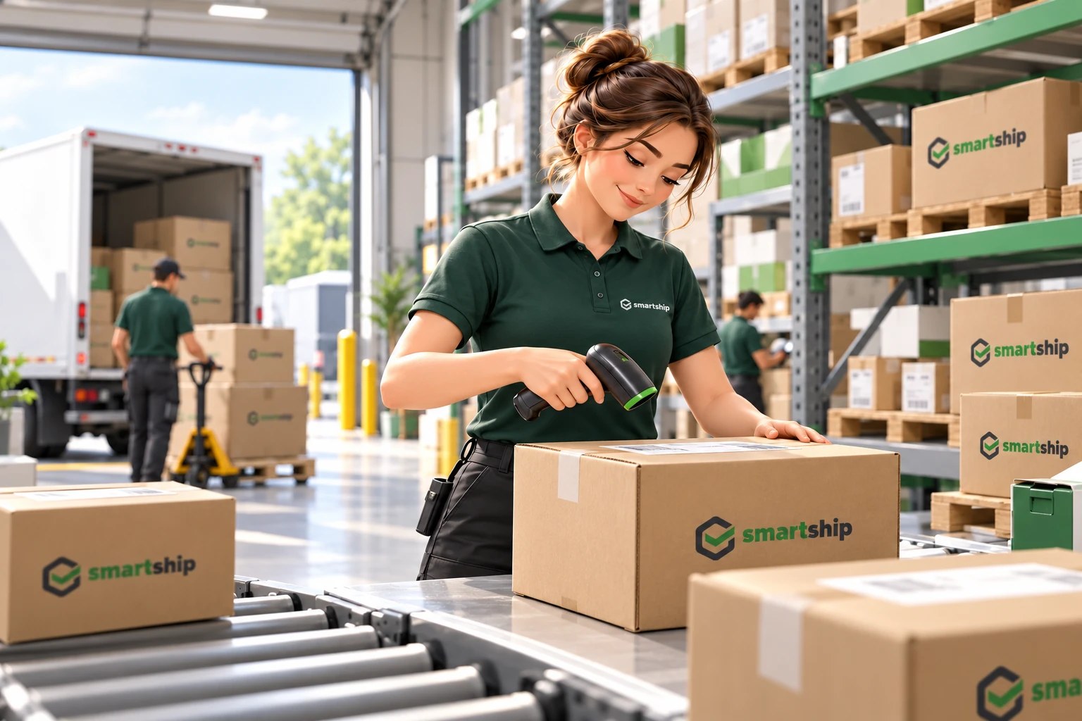 SmartShip worker checking incoming stock for organised warehouse storage