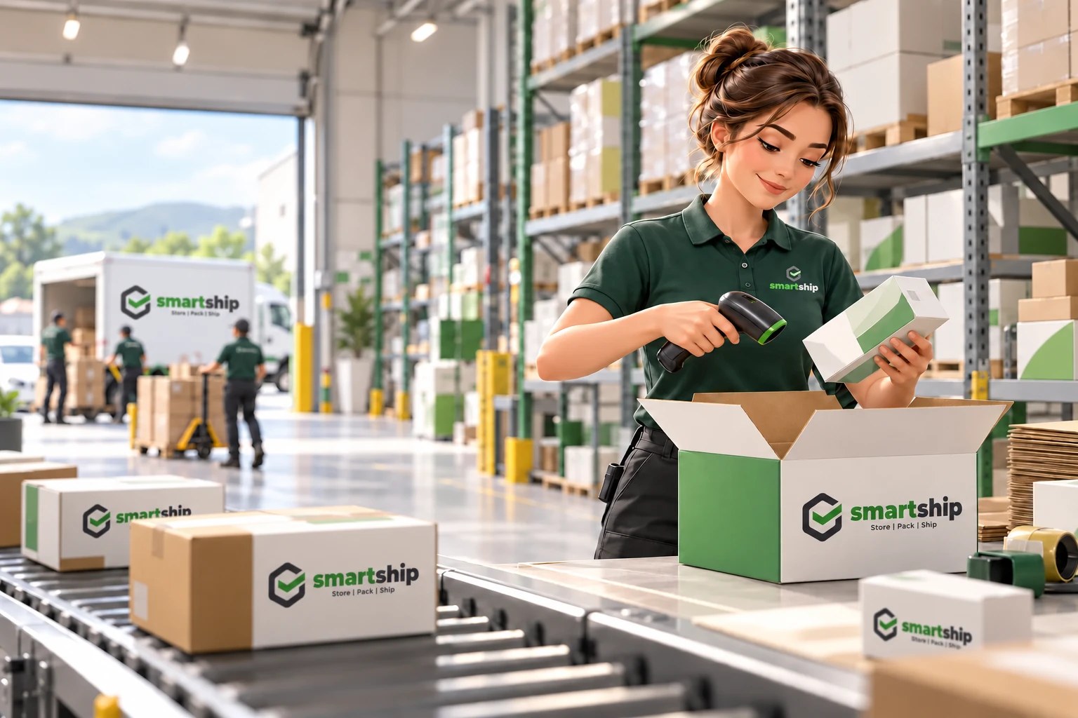 SmartShip warehouse specialist picking and packing an ecommerce order